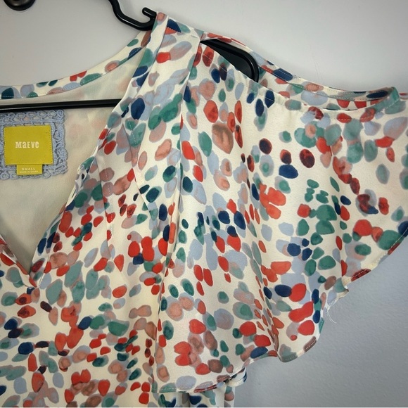 Maeve Colorful Cold Shoulder Dot Pattern Lightweight Flowy Dress Size Small - Picture 5 of 12